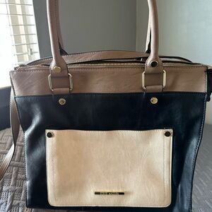 Steve Madden Tri-Tone Tote Bag in Black, Cream & Tan - Women Bags